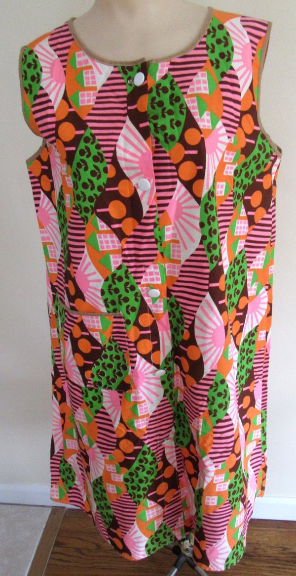 Vintage 1960's Wild Colors Mod House Sleeveless Dress 