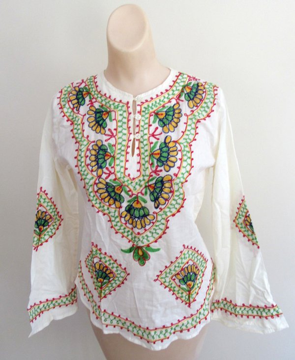 Vintage Embroidered Cotton Boho Hippe Shirt