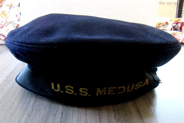 WWII USS Medusa US Navy Donald Duck Flat Cap Hat Pearl Harbor? Military Collectibles RARE?