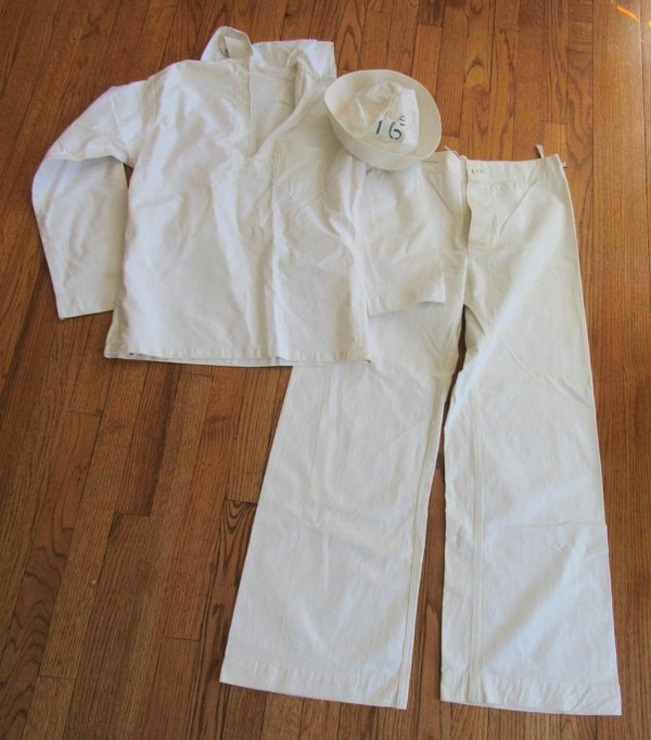 WWII Early 1940's US Navy White Cracker Jack 3Pc Sailor Uniform 