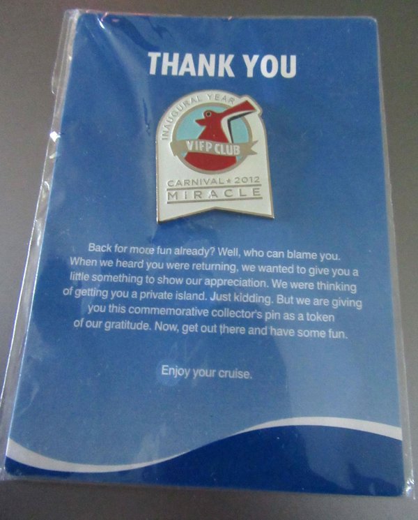 Carnival Miracle VIFP  2012 Never Used Sealed