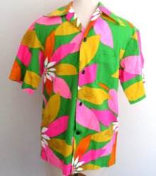 Vintage Mod Wild Malhini Hawaiian Shirt Barkcloth Sz. Small
