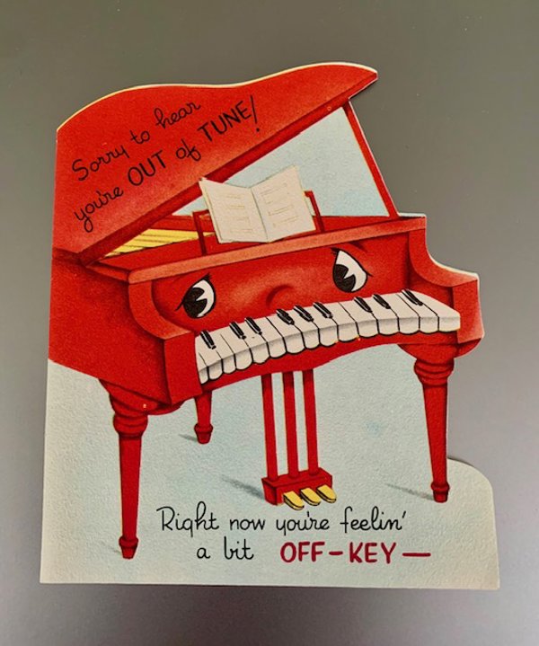 Vintage Anthropomorphic Piano Get Well Card The DA Line Unused Musician 