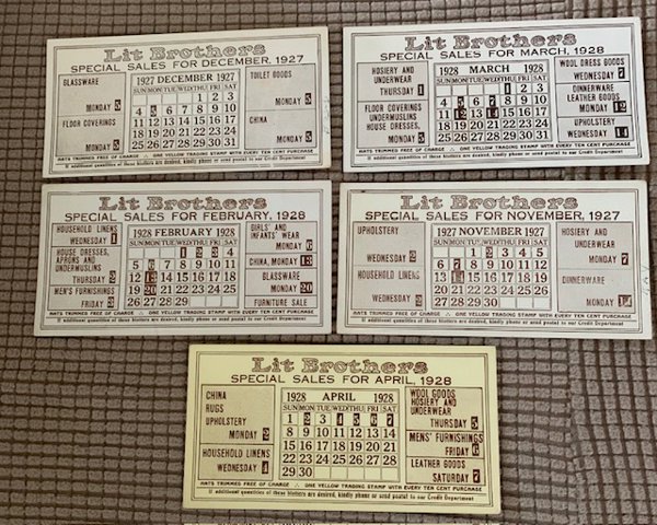 1920's Lit Brothers Calender Advertisement Blotter Lot Ephemera