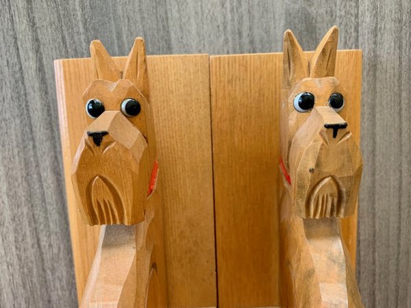 Vintage Hand Carved Scotty Dog Wood Bookends Home Decor