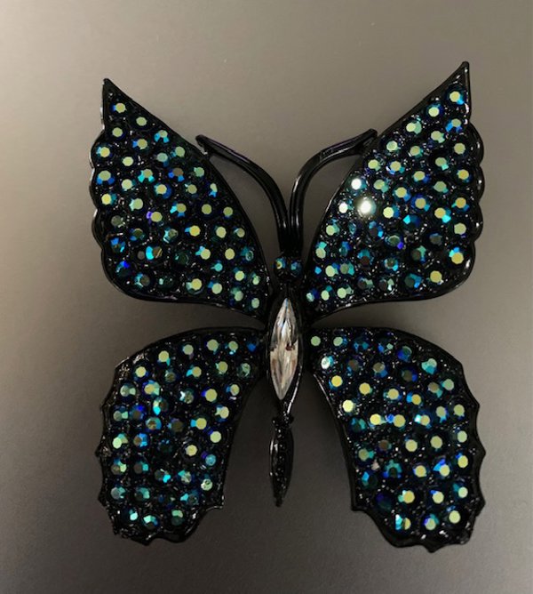 Vintage Peacock Rhinestone Butterfly Pin Needs Repair