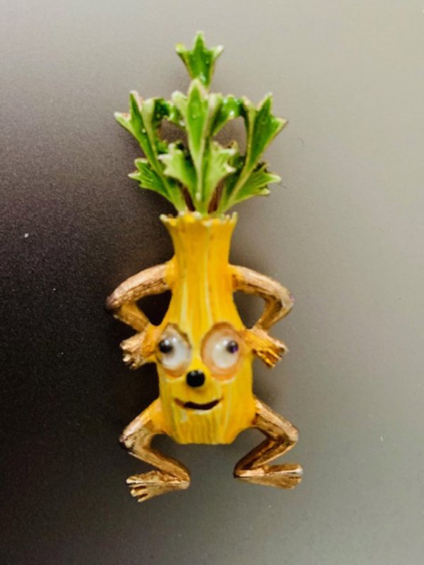 Vintage Anthropomorphic Celery Google Eyes Pin Figural