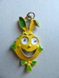 Vintage Anthropomorphic Happy Rabbit Pendant Google Eyes Gold Crown Signed RARE