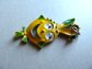 Vintage Anthropomorphic Happy Rabbit Pendant Google Eyes Gold Crown Signed RARE