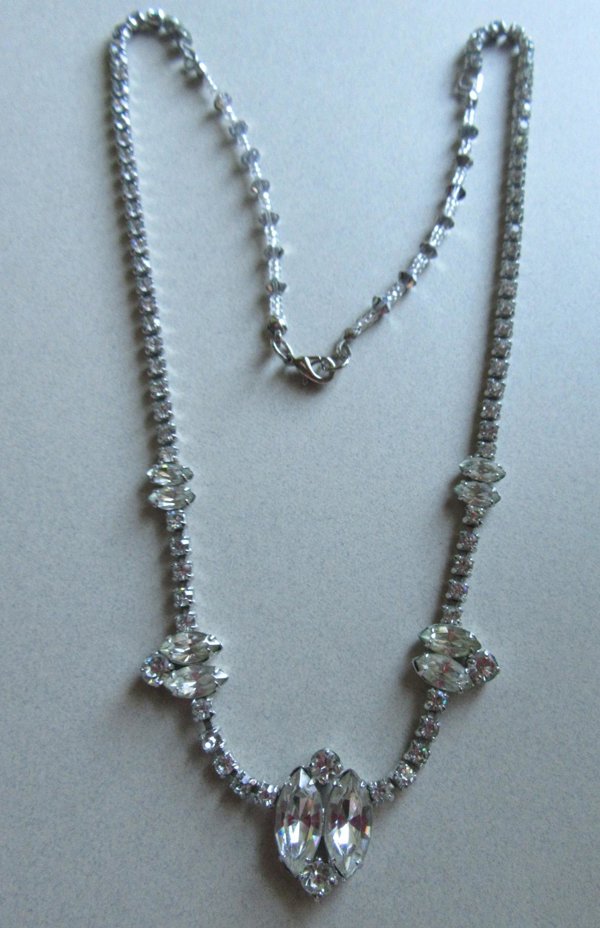 Vintage 1950's Jay Flex Sterling  Silver Rhinestone Necklace Was Lengthened
