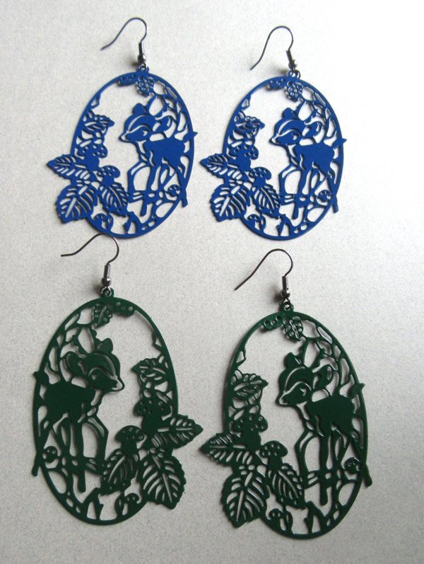 Trippy Bambi and Mushrooms Cutwork Pierced Pierced Earrings Never Worn