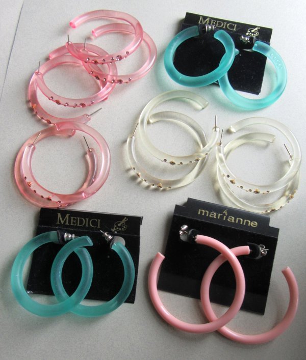 Frosted Lucite Pierced Hoops Earrings Lot Never Worn