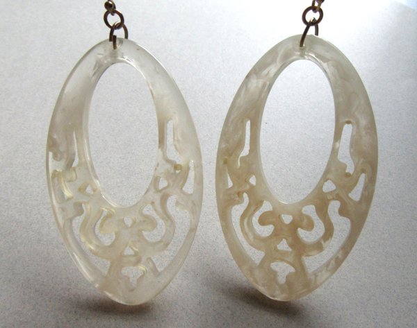 Molded Lucite Cutwork Pierced Earrings Never Worn