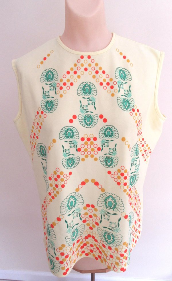 1970's Mod Style Print Sleeveless Summer Blouse Vintage Clothing