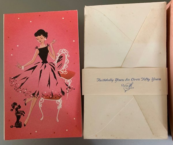Vintage 1950's Rust Craft Gal with Poodle 12 Greeting Card Set