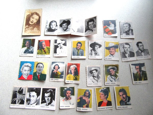 Vintage Gum Ball Prize Celebrity Miniature Photos Lot and 1948 Topps Barbara Stanwyck Magic Photo Card