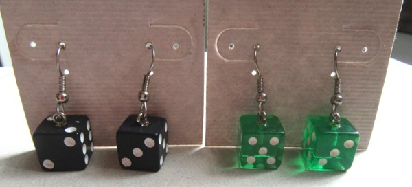 Vintage Lucite Dice Pierced Earrings Your Color Choice Never Worn Gambling Craps Vegas