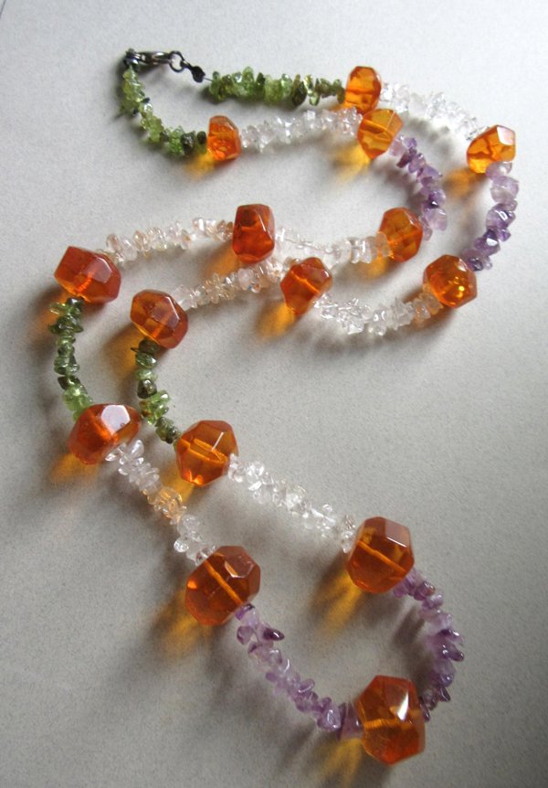 Gemstone and Amber Necklace Sterling Clasp