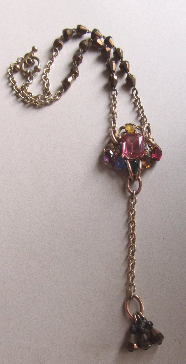 Multi Color Rhinestone and Glass Beads Y Necklace
