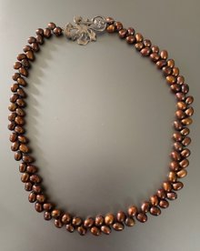 Copper Dyed Genuine Freshwater Pearls Artisan Necklace Sterling Clasp Fine Jewelry