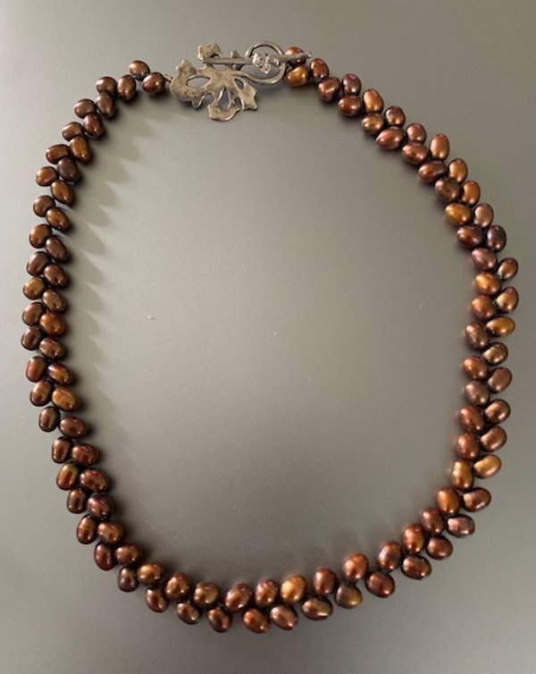 Copper Dyed Genuine Freshwater Pearls Artisan Necklace Sterling Clasp Fine Jewelry