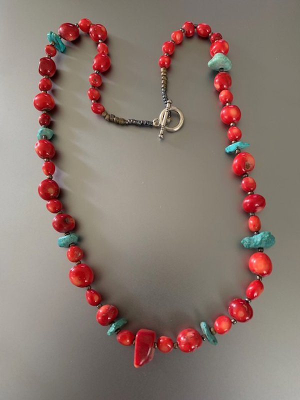 Genuine Dyed Coral and Turquoise Necklace