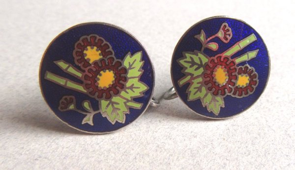 Vintage Fine Enameled Flower Screw Back Earrings Japan