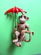 Vintage Anthropomorphic Monkey With Red Umbrella Pin Signed JJ