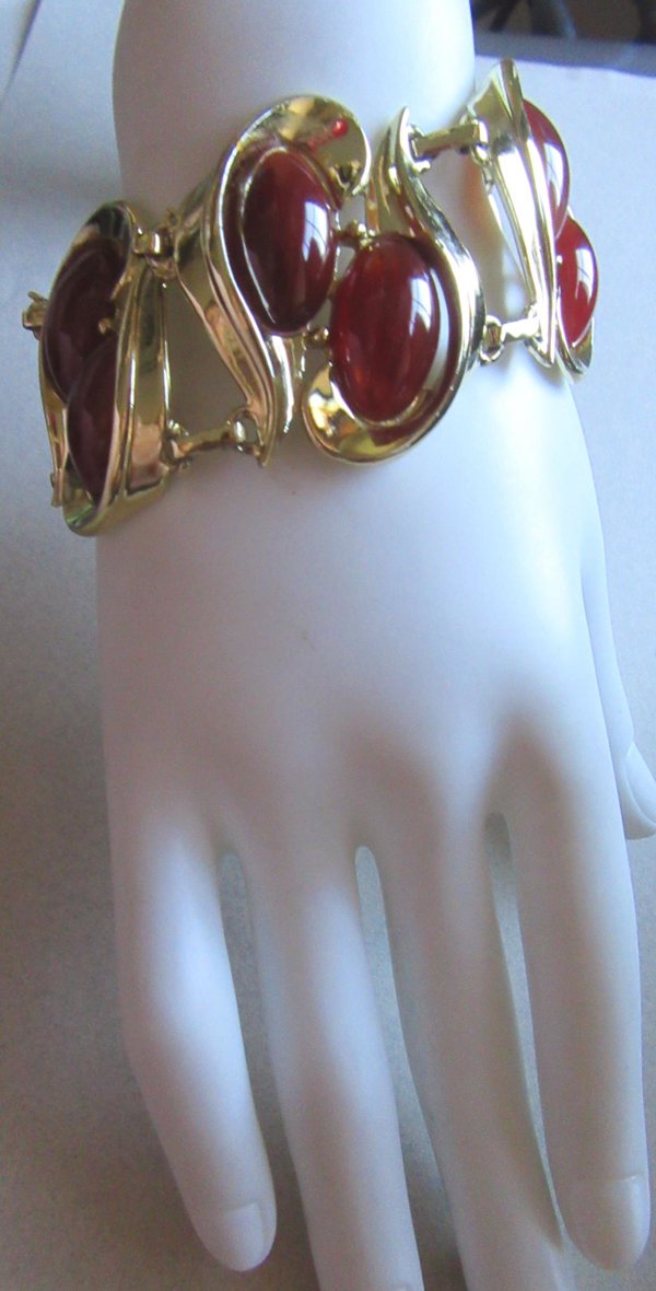 Vintage 1950's  Red Bakelite Bracelet Signed Charel