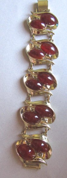 Vintage 1950's  Red Bakelite Bracelet Signed Charel