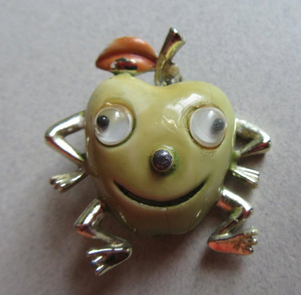 Vintage Anthropomorphic Apple Pin Google Eyes