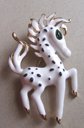 White And Navy Enameled Horse Pin FAKE Crown Trifari Precious Pets Knockoff
