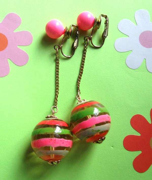 Vintage1960's  Mod Striped Lucite Clip Earrings