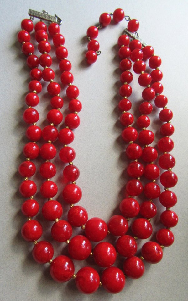 Genuine Red Bakelite Stiple Strand Necklace Wear or Retring