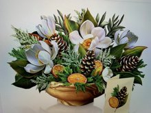 Fresh Cut Paper Winter Magnolia Pop Up Floral Mini Greeting TEN Cards in Box