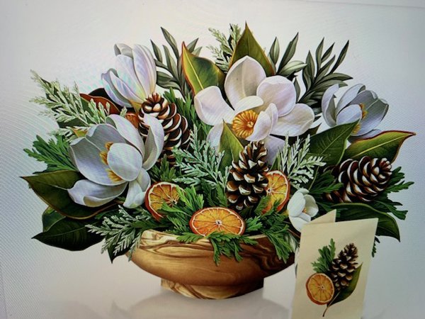 Fresh Cut Paper Winter Magnolia Pop Up Floral Mini Greeting Cards in Box