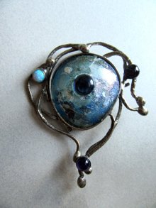 Artisan Made Abstract  Sterling? Silver Gemstones And Opal "Eye" Pin 31.1 Grams