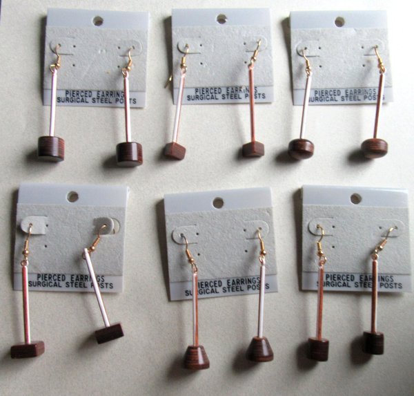Vintage Mod Bakelite Infused Wood and Plastic Pierced Earrings Lot Six Pairs in Cards Never Worn