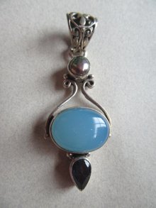 Gemstone Pendant Chalcedony Pearl and Amethyst