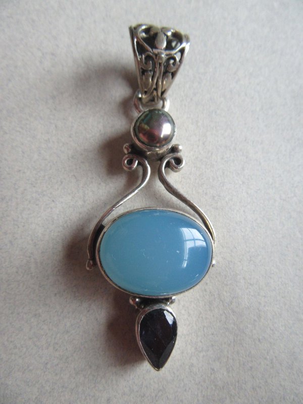 Gemstone Pendant Chalcedony Pearl and Amethyst
