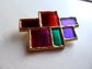 1980's Color Block Lucite Gold Tone Pin