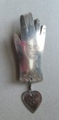 Artisan Sterling? Silver Hand Pin "Wearing Your Heart On Your Sleeve"