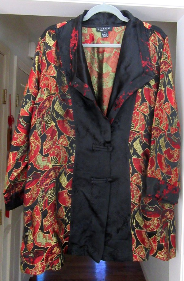Citron Santa Monica Brocade Jacket Fans and Cherry Blossoms Sz. 2X Plus Size