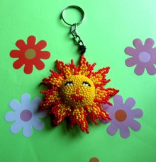 Hand Beaded Smiling Sun Key chains ONE DOZEN Party Favors Swag Bag Supplies