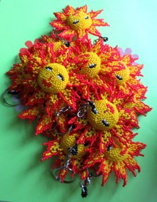 Hand Beaded Smiling Sun Key chains ONE DOZEN Party Favors Swag Bag Supplies