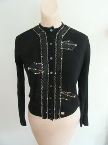 1950's Black Orlon Sweater Beaded Ribbon And Pearl Trim Never Worn Original Tag 