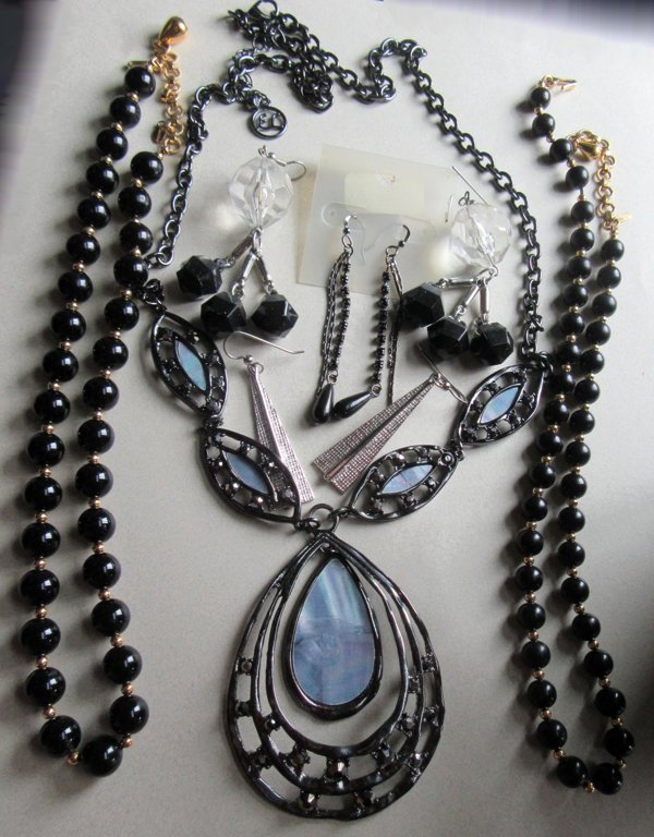 Vintage and Up Black Jewelry Lot Monet Necklaces and Assorted  Earrings