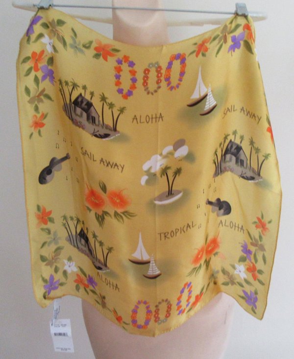 Elaine Gold Silk Hawaiian Scarf Unworn with Tag