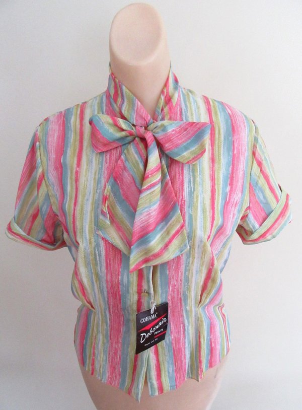 Vintage Silk and Rayon Blouse Never Worn Cohama Debonair Print Tag 