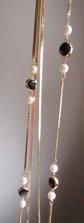 Snakey Gold Tone Mesh Black Lucite and Faux Pearl Long Necklace